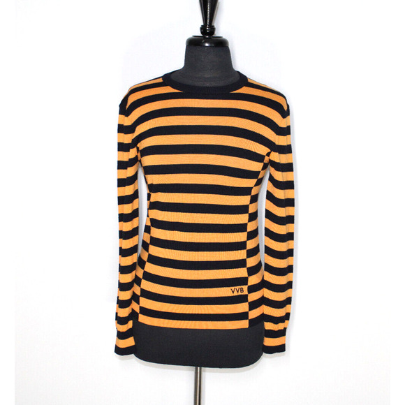 B0 NWoT VICTORIA BECKHAM Striped Wool Sweater Yellow Black Pullover Sweater Sz S - Picture 1 of 7